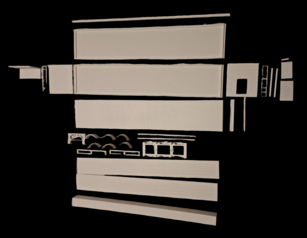 3D-geprinte model onderlosser op schaal 1:87 en 1:50, losse onderdelen.