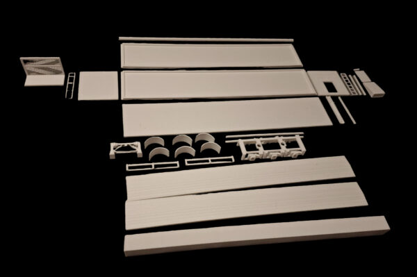 3D-geprinte model onderlosser op schaal 1:87 en 1:50, losse onderdelen.