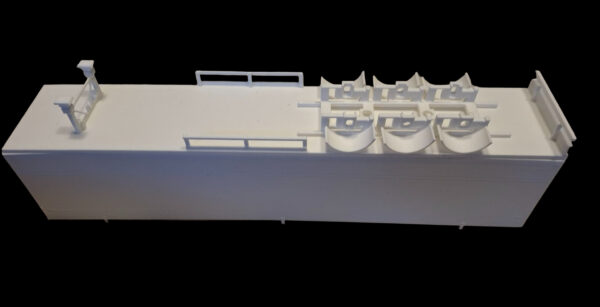 3D-geprinte model onderlosser op schaal 1:87 en 1:50, onderaanzicht.